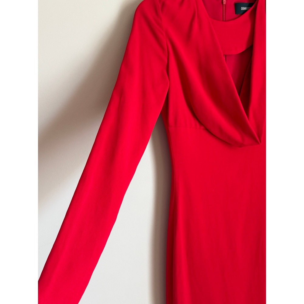Cushnie Et Ochs Midi Dress Womens 2 Red Draped Cutout Neckline Sheath - Picture 4 of 11